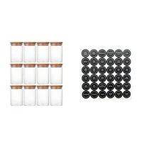 12 Pcs Round Spice Jars Glass Storage Jars with Bamboo Lids Stickers Candy Jars Coffee Jars Salt Jars Pepper Jars Tea Jars 2
