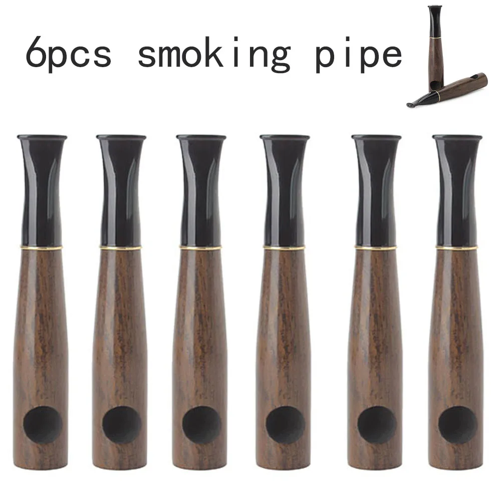 6pcs-ebony-dark-straight-wood-pipe-vintage-smoking-handmade-tobacco-pipe-smoking-accessory-9mm-filter-with-cleaning-kit
