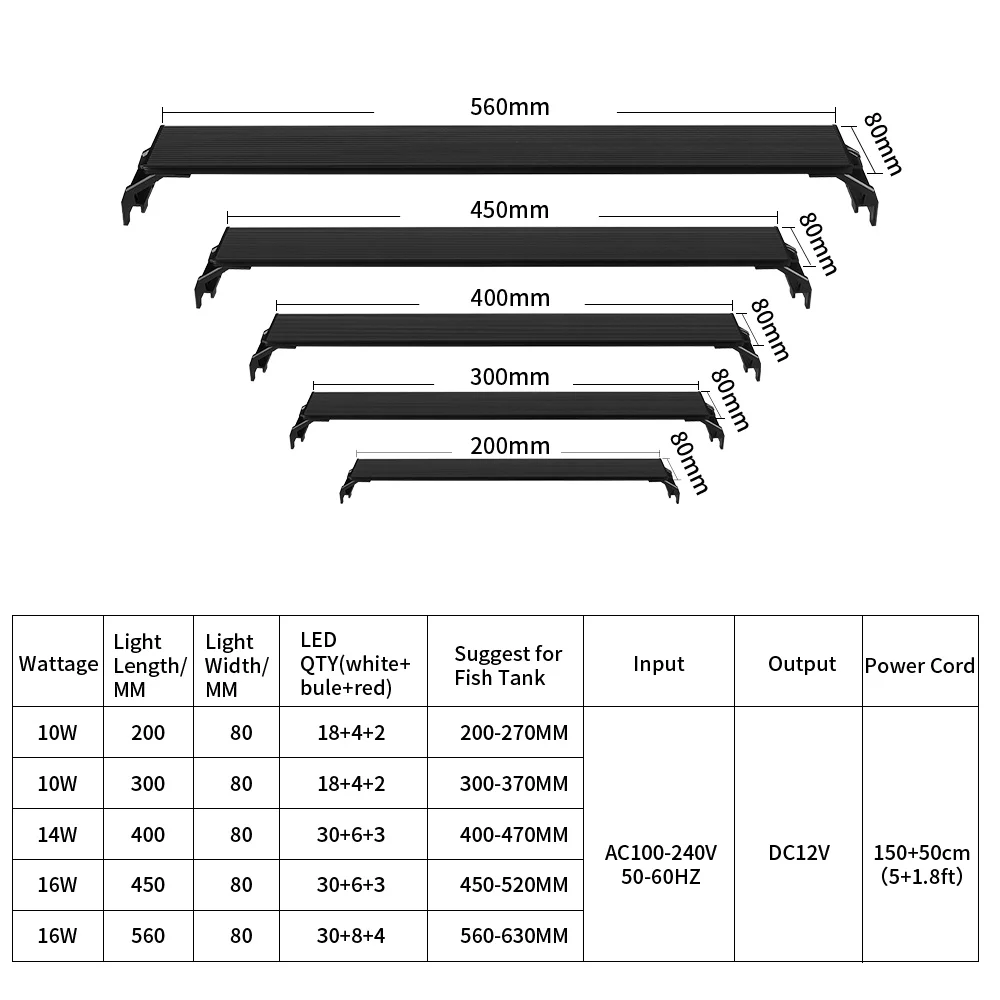 Full Spectrum Planted Aquarium LED Lighting 20-63cm 110V-240V External Controller With Extendable Brackets Fish Tank Light aquarium light aquarium lamp