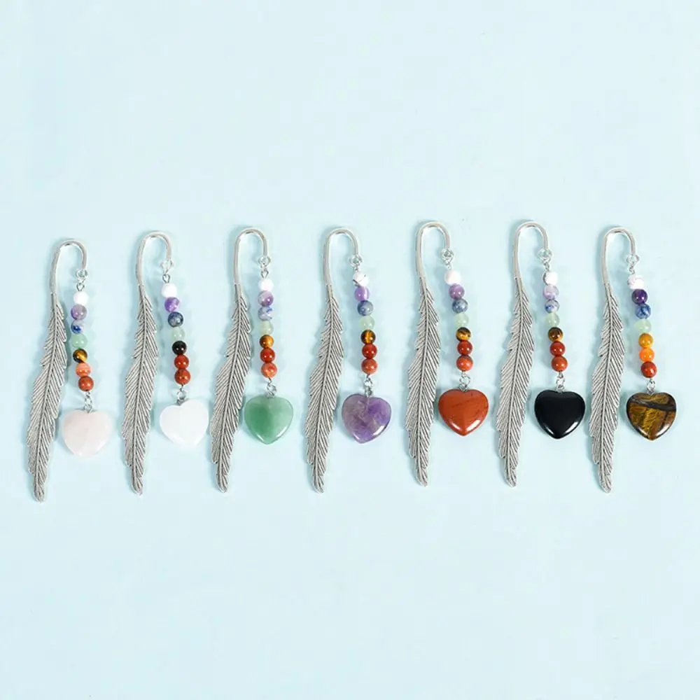 

Retro Healing Stone Reading Bookmark Pagination Mark Exquisite Crystal Beads Bookmark Feather Book Clip Student Stationery Gift