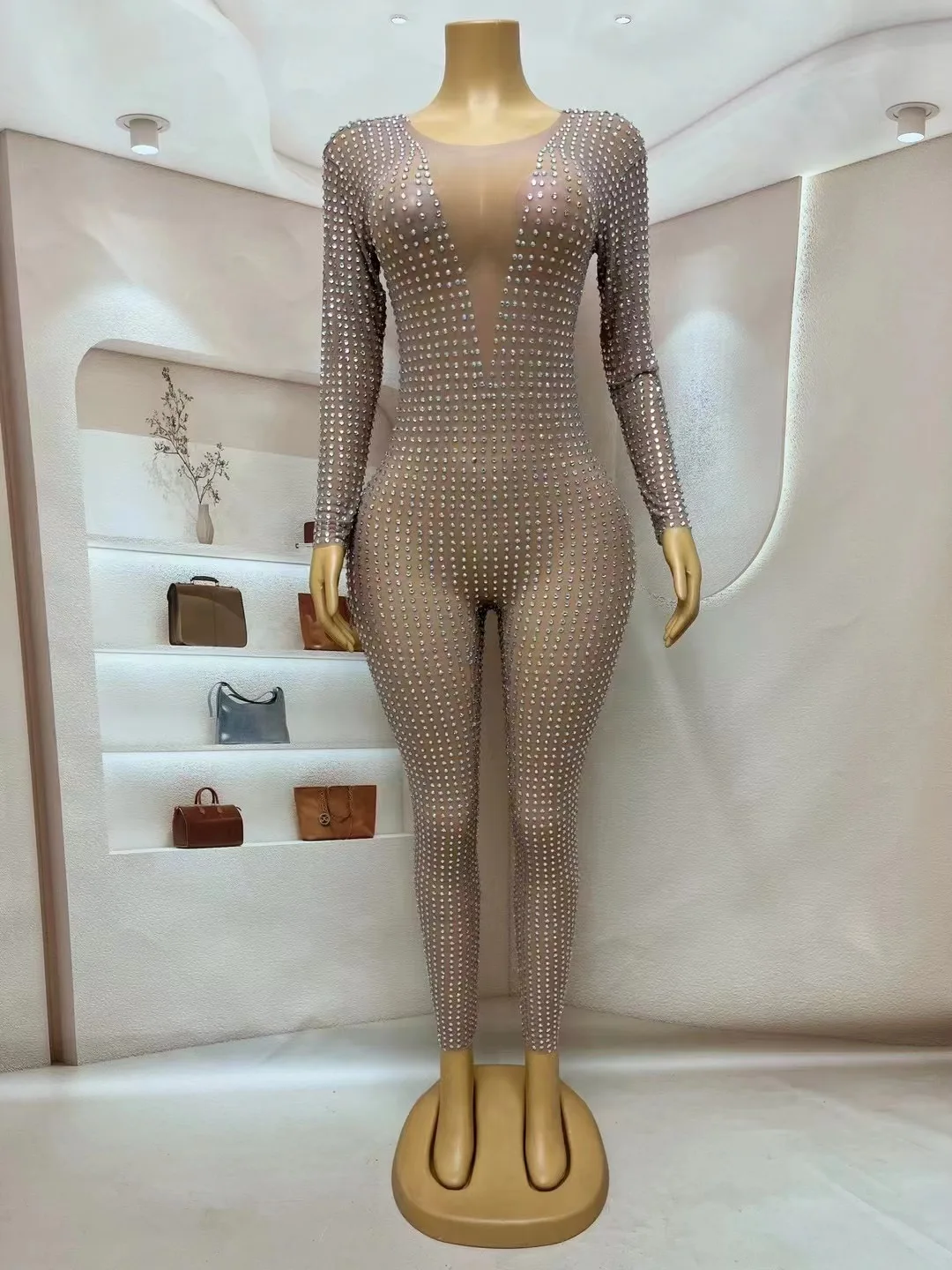 

Full stones Jumsuit Tight See ThroughEveningDress Prom Bar Stage Show Gala PartyBirthday Special Ocassion Sexy costume