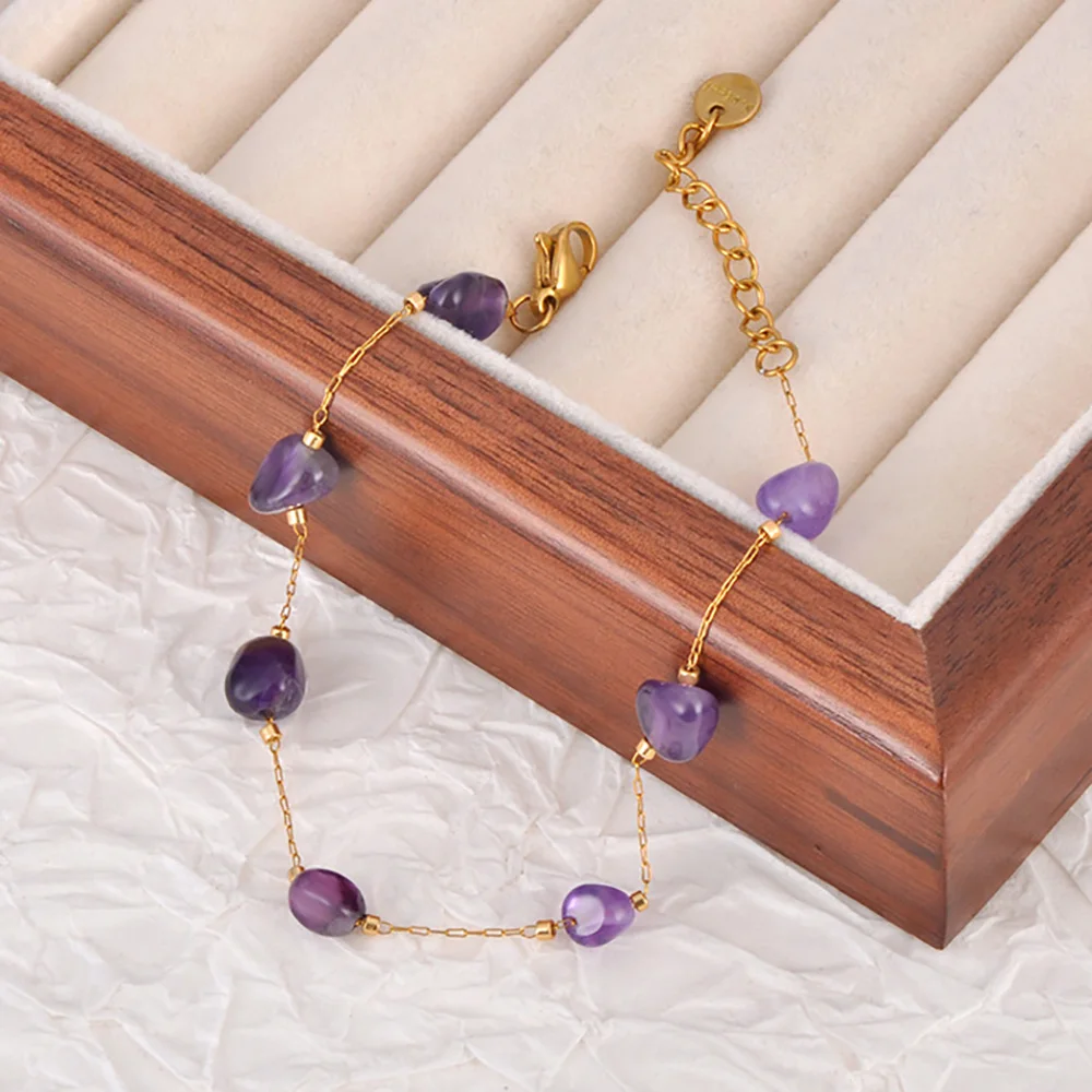 Women jewelry colorful natural stone beads necklace bracelet sets trendy bohemia stainless steel handmade tiki N24081