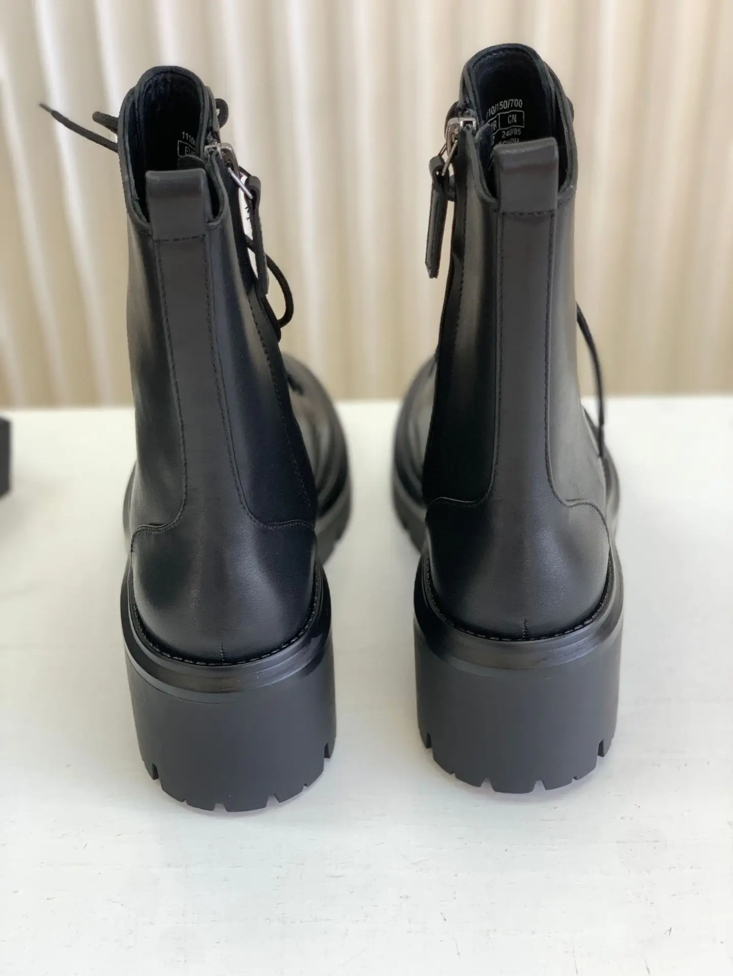 Dave&Di Vintage Genuine Leather Thick Heel Bandage Ankle Boots Women Cowhide Side Women Zipper Motorcycle WInter Boots