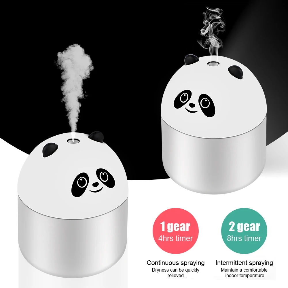 250ml Car Air Humidifier Panda shape Auto Interior Accessories Aroma Perfume Diffuser With Ambient Light Mini Desktop Humidifier