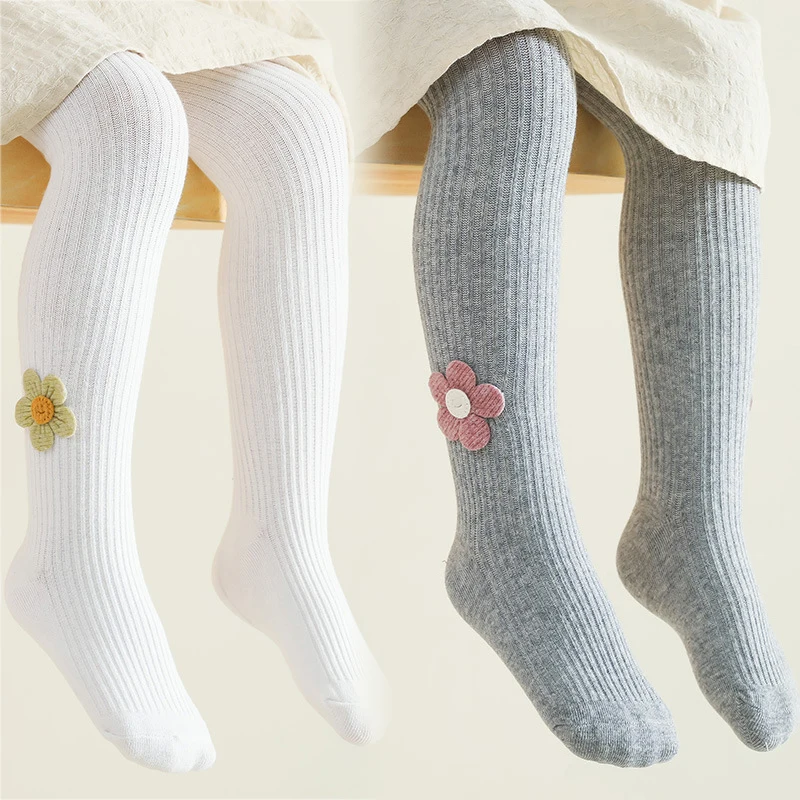 Collants en coton pour bébés filles, bas taille haute, chaussettes hautes,  chaudes, tricotées, pour enfants de