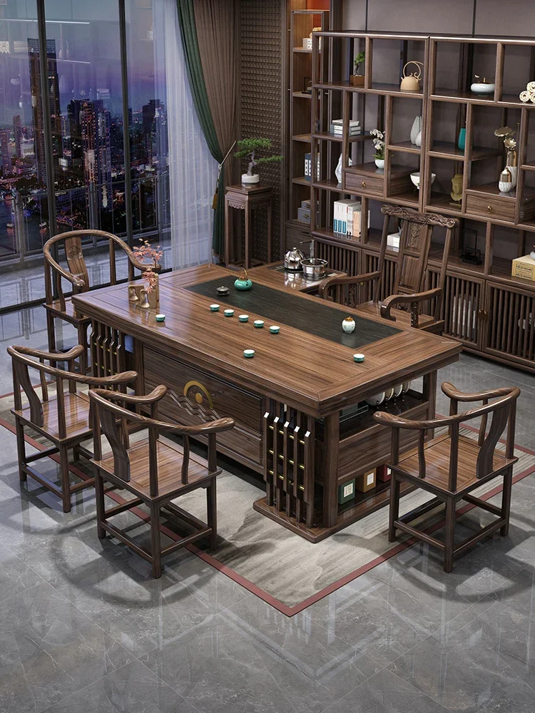 

ZL Solid Wood Table-Chair Set New Chinese Household One Table Five Chairs Kung Fu Tea Brewing Sets