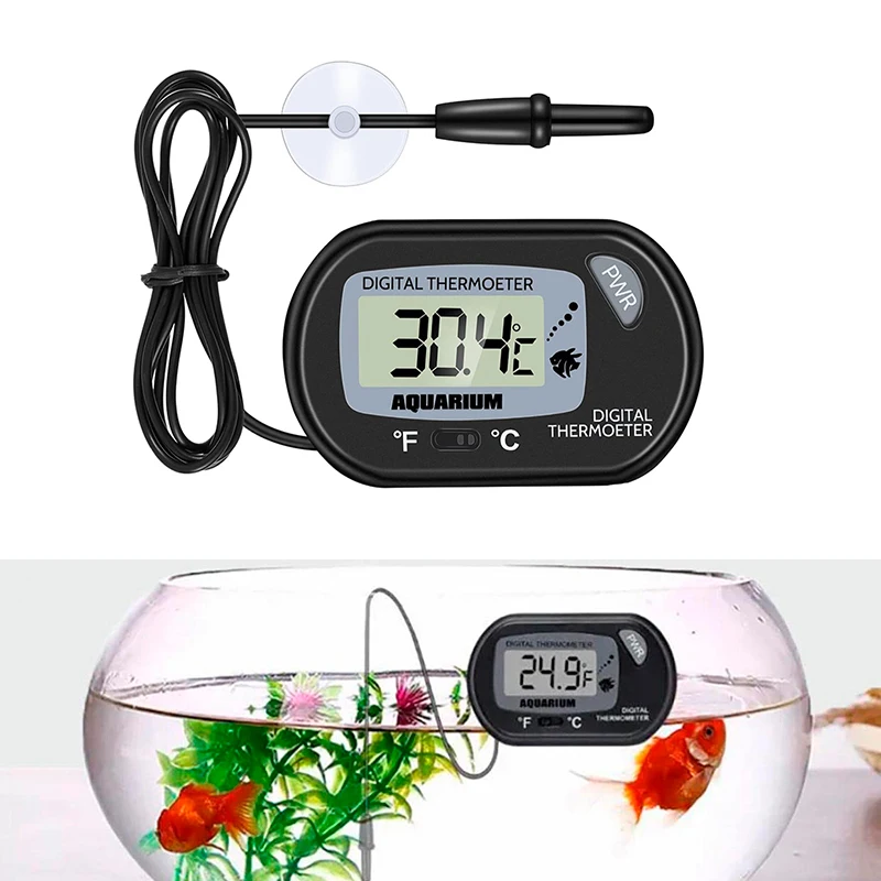 LCD Digital Aquarium Thermometer, Fish Tank Water Temperature Meter For  Reptile, Black
