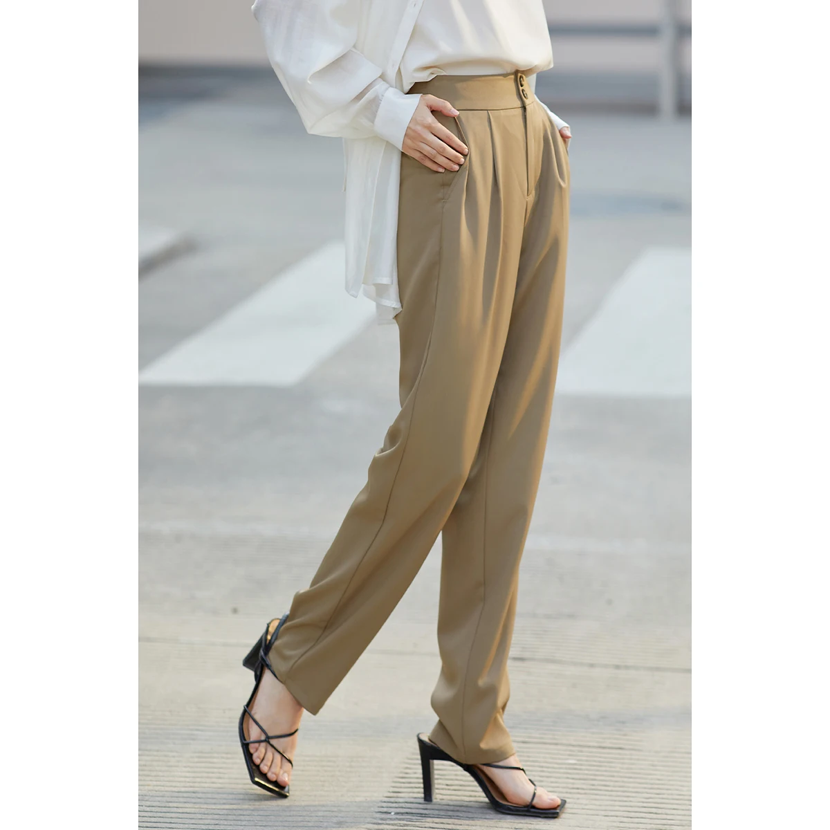 INMAN Summer Casual Women's Pants Commuter Trousers High Waist Office Lady Fashion Loose Elegant Long Pants Pure Color Versatile