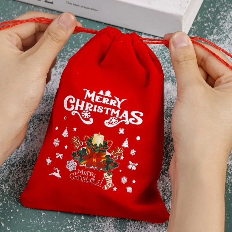 Christmas Velvet Bags Small Candy Gifts Bag Drawstring Pouch Xmas Decoration Favor Bracelet Jewelry Packaging Bag