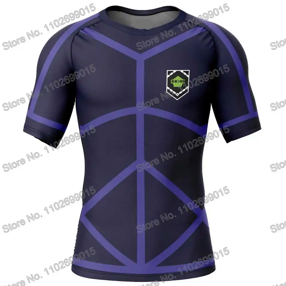 Blue Lock Surfing Clothing Men Rash Guard Short Sleeve UV Protection Diving Swimwear Summer UPF 50+ Beach Tights Women Surf Tops