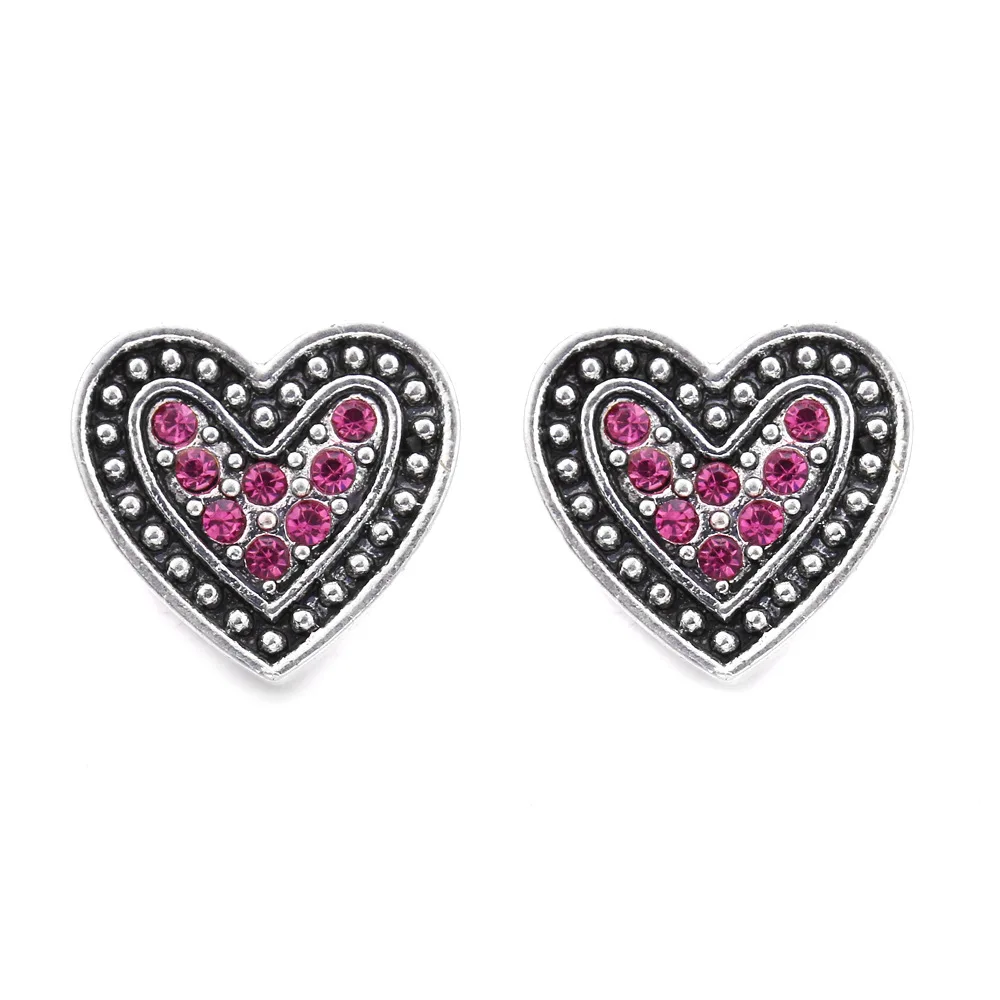 30pcs Vintage Style 12mm Snap Button Jewelry Charms Bracelets Crystal Heart 12mm Snap Buttons for Earrings Bracelet