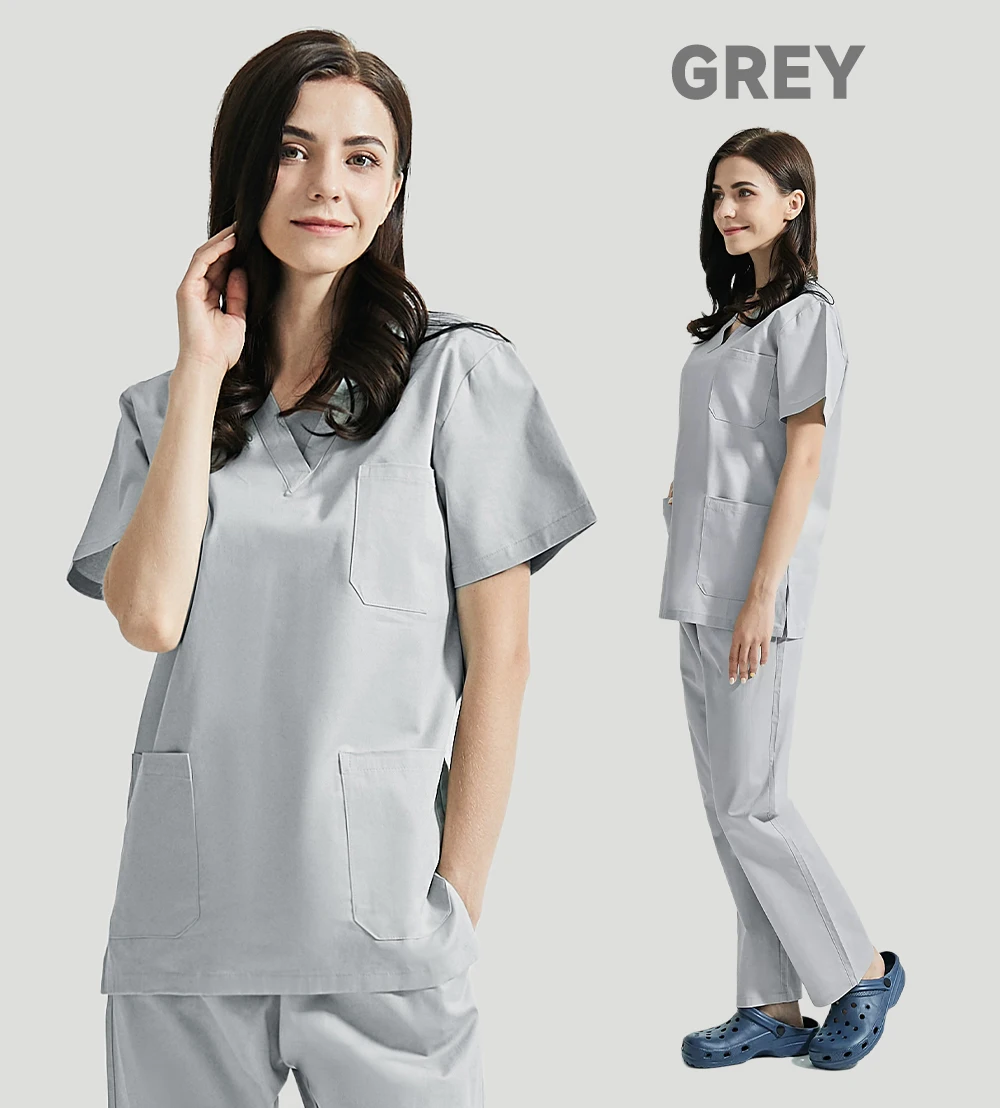 High Quality V-neck Scrub Tops Beauty Salon Nursing Elastic Waist Pants Unisex Breathable Surgery Uniform Medical Accessories