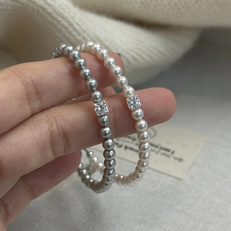 French Vintage Single Zircon Pearl Bracelet for Women Simple Handmade Beaded New Elegant Luxury Charm Jewelry Girl Birthday Gift