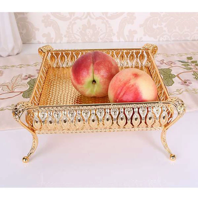 

2 Pc Metal Tray Round And Square Storage Box Multi-Functional Tray To Store The Jewelry Tray Or Fruit Tray