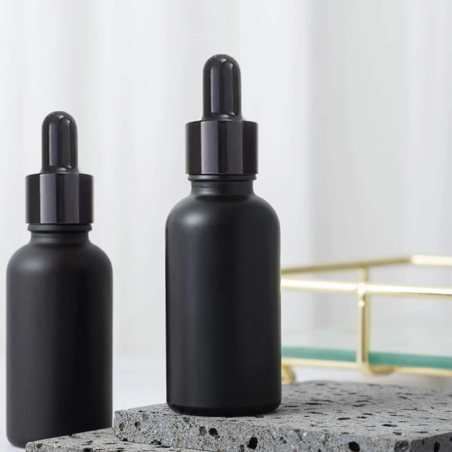 여행 에센셜 블랙 프로스트 스포이드 유리병 화장품, 스포이드 포함 귀여운 에센셜 오일 병, 30ml, 2 개