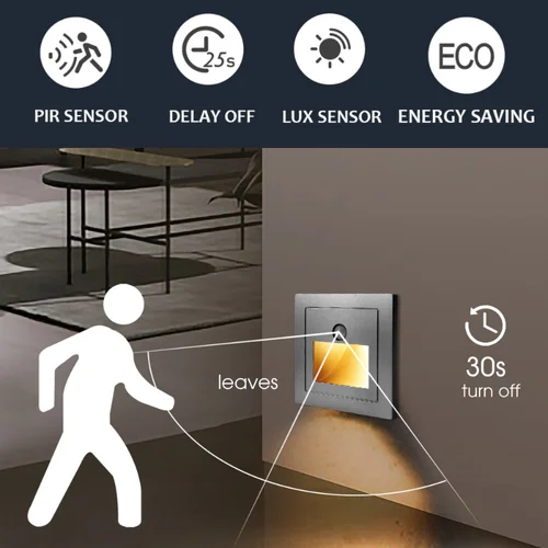 LED 벽 램프 PIR 모션 매입형 계단 조명, 실내 야외 장식, 계단 조명, 사다리 계단 복도 벽 램프 AC180-240V 4