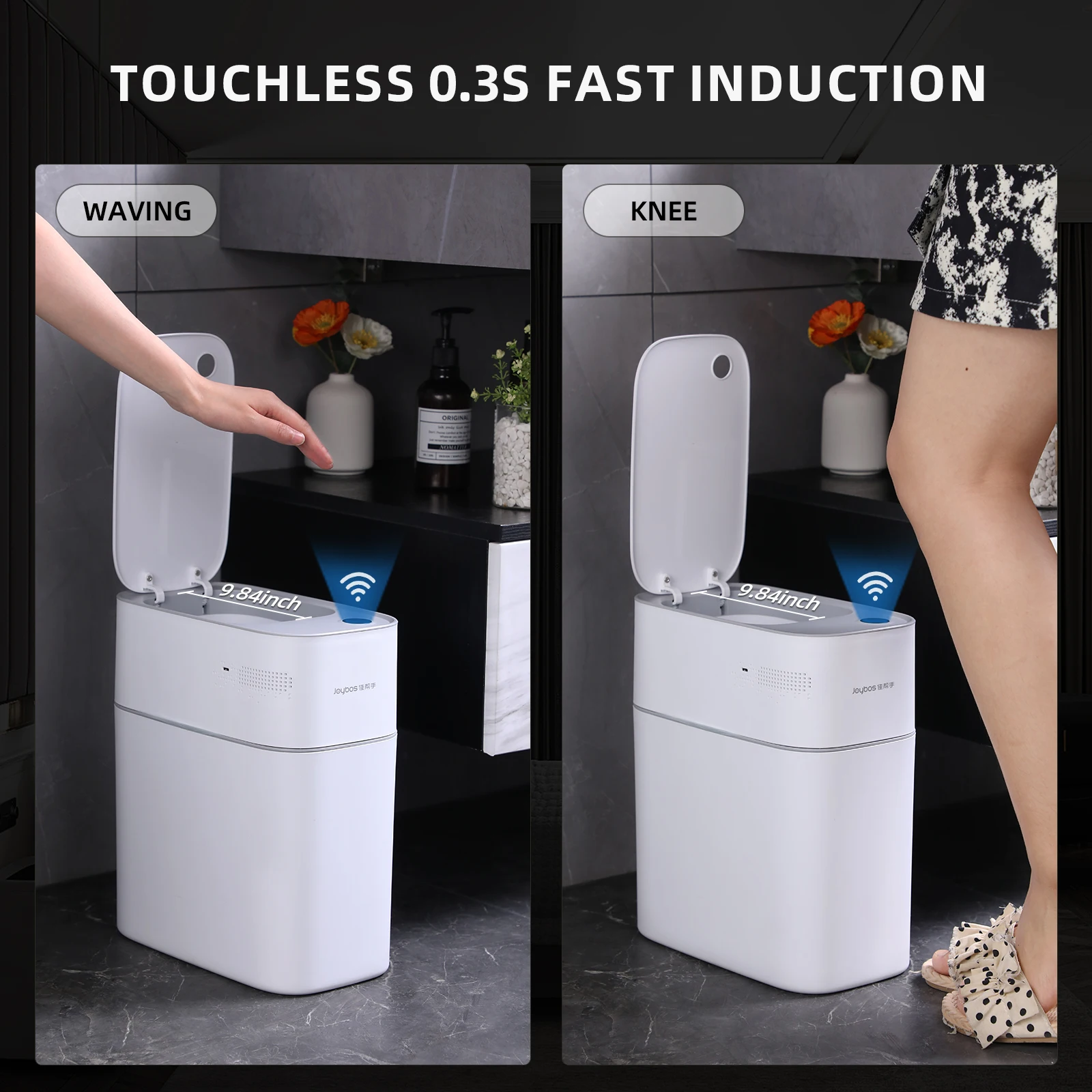 Smart Bathroom Trash Can Automatic Bagging Electronic Trash Can White Touchless Narrow Smart Sensor Garbage Bin 14L