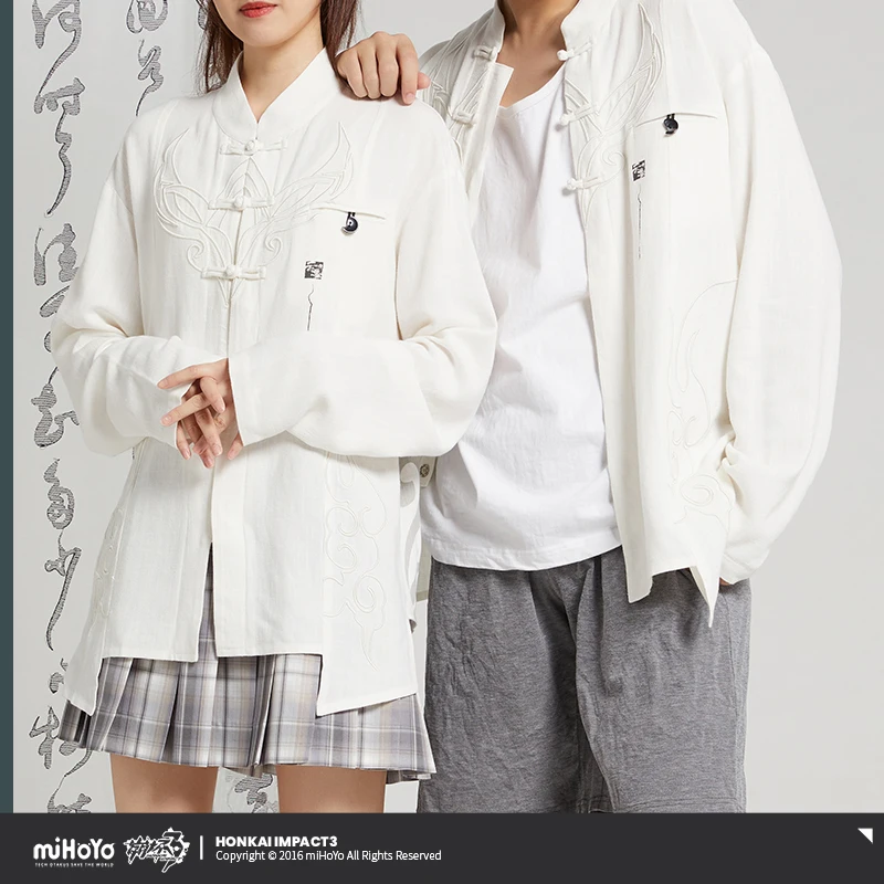 

Anime Game Cosplay Costumes Fuhua Theme White Printed Shirt Adult Couple Long Sleeve Coat Halloween Cardigan Top Acrylic Pendant