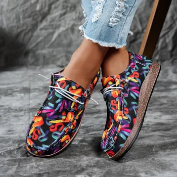 New Women Shoes Rainbow Canvas Shoes for Women Flat Sneakers Round Toe Multi-Color Lace-up Casual Shoes Zapatillas De Mujer 1