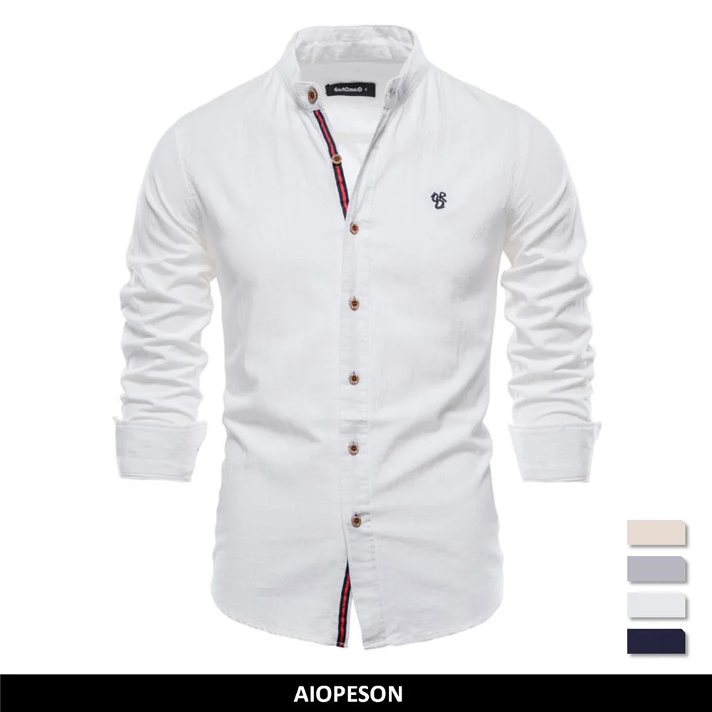 AIOPESON New Spring Cotton Social Shirt Men Solid Color High Quality Long Sleeve Shirt for Men Lapel Casual Social Men's Shirts 1