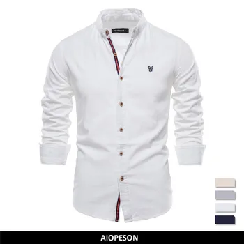 New High Quality Cotton Shirt Men Solid Color Long Sleeve Shirt for Men Casual Social Men's Shirts 1