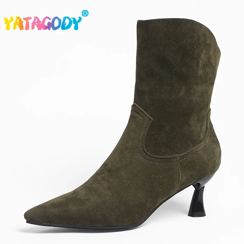 

YATAGODY Size 32-43 Women Ankle Boots Ins Fashion High Heels Shoes Woman Winter 2023 Pointed Toe Short Boot Retro Heeled Booties