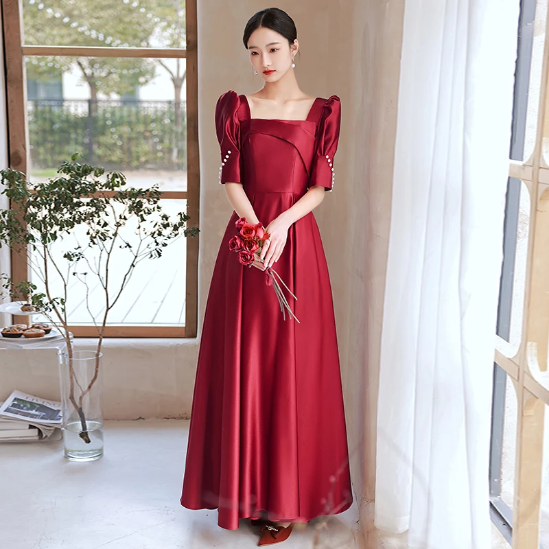 

Wine Red Bridal Wedding Reception Dresses Long Elegant Women Satin Dresses For Special Occasions