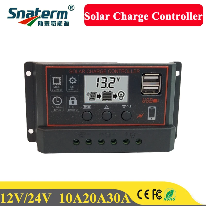 LCD 디스플레이 PWM 태양광 컨트롤러, 태양광 배터리 충전용 5V USB 출력, 10A, 20a, 30a, 신제품