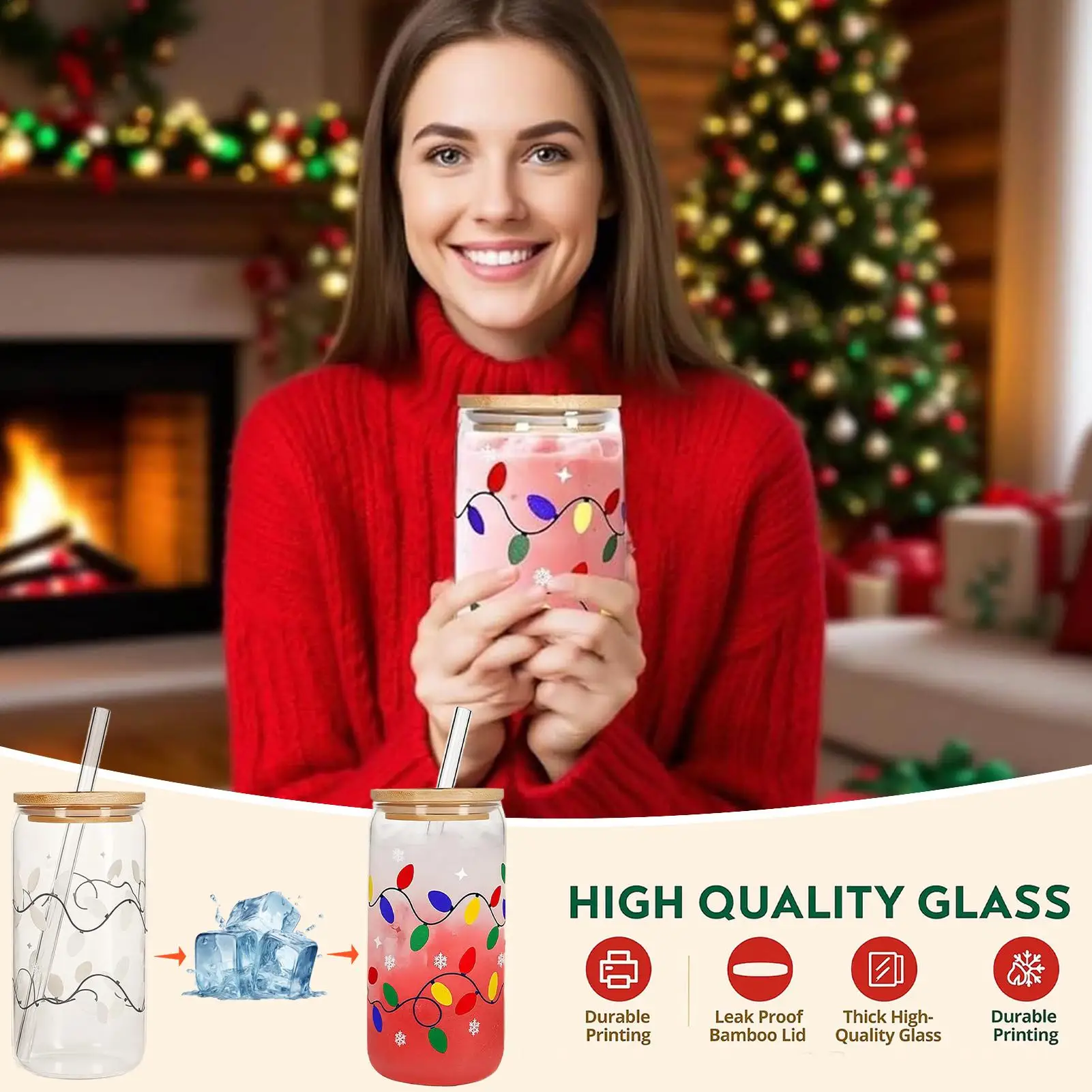 Color Changing Christmas Cup Reusable Coffee Mug Color Changing Christmas Cup with Lids for Latte Milk Soda Xmas Party Drink Cup