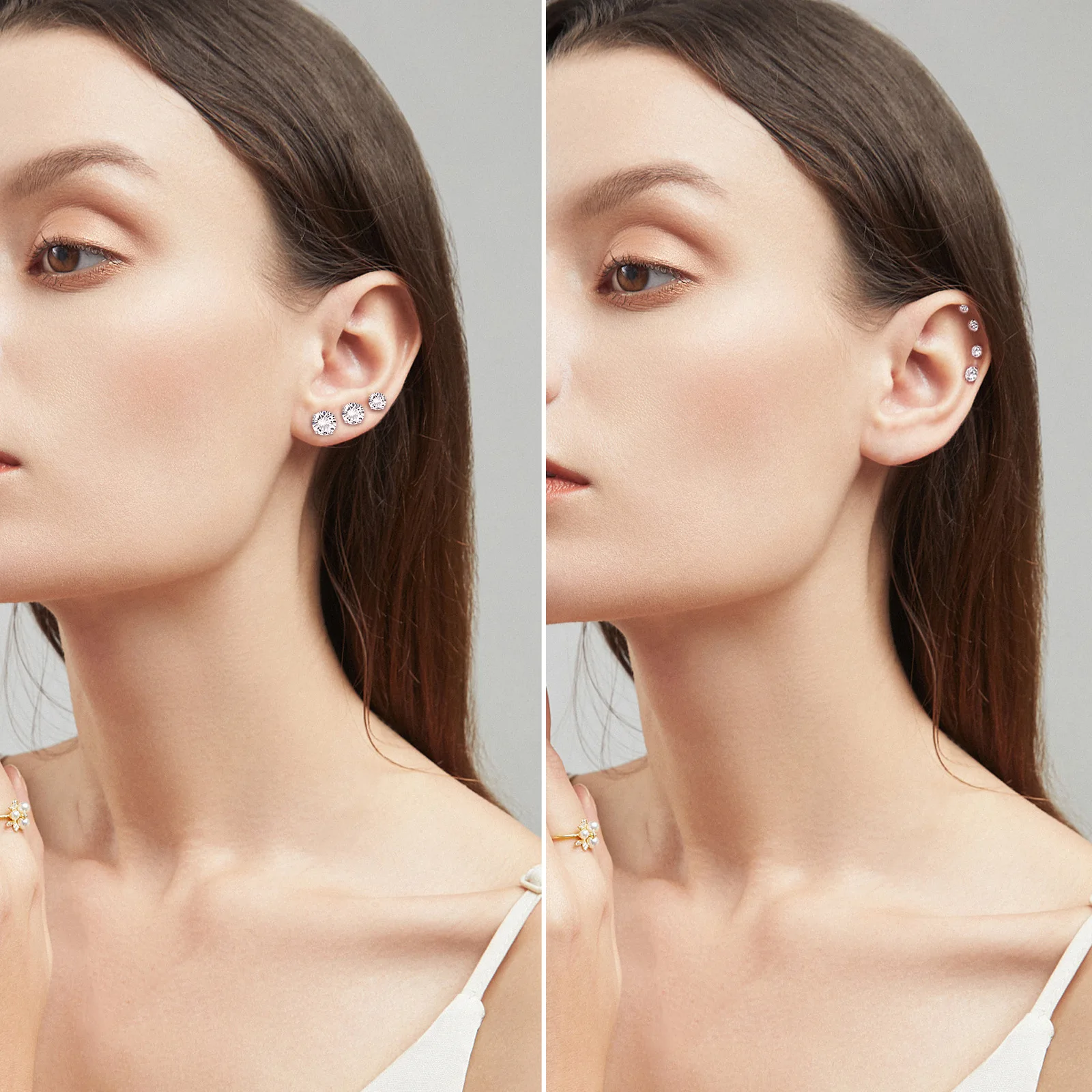 Stainless Steel Earrings LUXUSTEEL Stainless Steel Round Cubic Zirconia pendientes mujer piercing Silver Color Multilayers Size Small Earrings Party