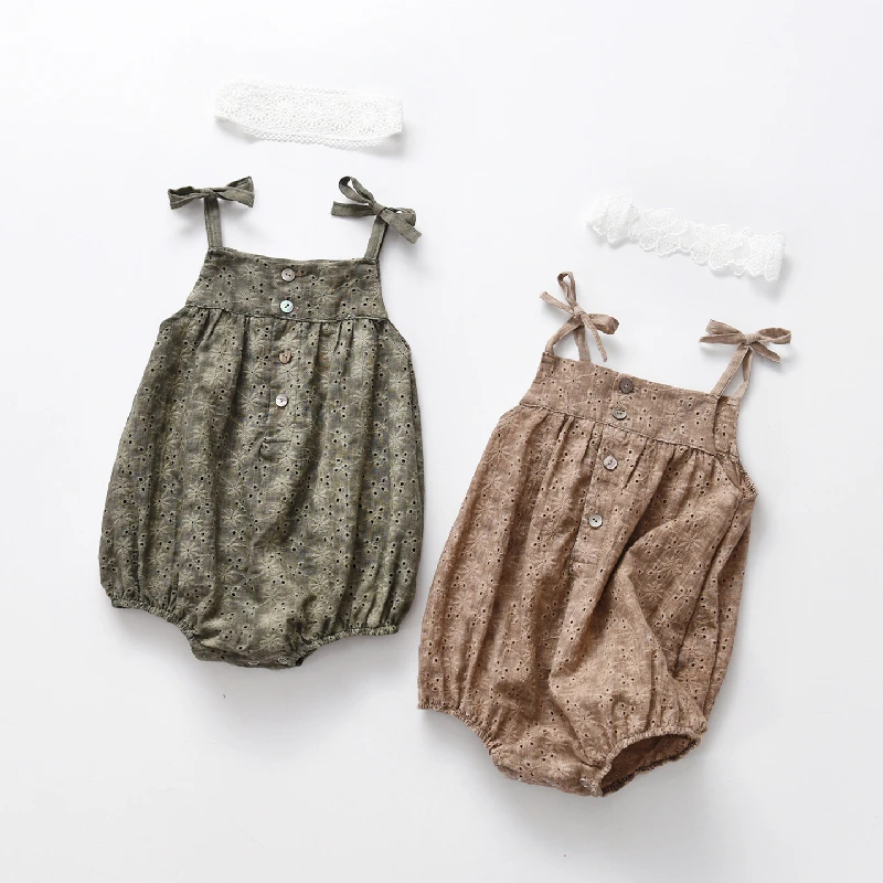 

2022 Baby Girl Sling Bodysuit for Newborns Solid Embroidery Camisole Romper Summer Cotton Sleeveless Kids Clothes Girls Costumes