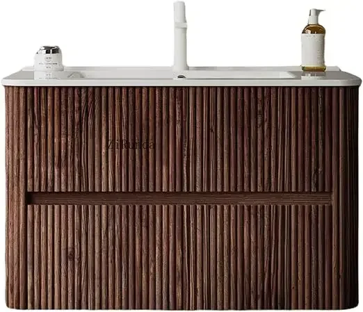 30" floating bathrobe with washbasin, 2 wall-mounted drawers, Vintage wooden striped bathtub