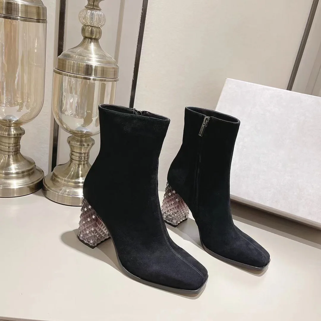 

Women's Shoes Zipper Design High-quality Leather High Heel Fashion Simple Style Luxury J*C* Brand Trend Casual Top-quality Boots