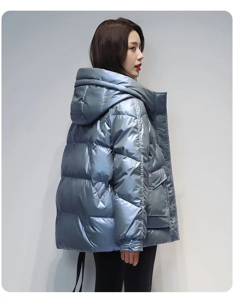 Short Down cotton Jacket For women's Winter 2026 New Glossy Fashion Loose Thick Coat Female Casual Cotton Hooded Parka Jackets