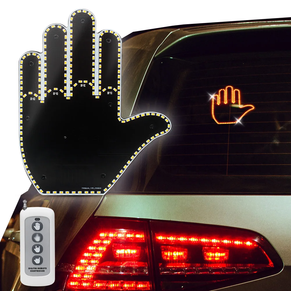 Accessori Per Auto Divertenti Telecomando Per Auto Finger Light 3 Gesture Car Back Window Led Sign Light Car Led Sign Hand Road Rage