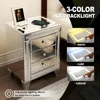Silver Nightstand with LED, Mirrored End Table with Charging Station Wireless, Side Table Storage Cabinet with Crystal & Drawers 4