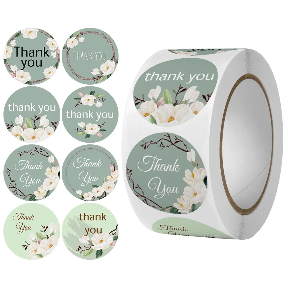 100-500pcs Flowers Thank You Stickers for Business Packaging Envelope Seal Labels Handmade decoration Stationery Stickers 1inch