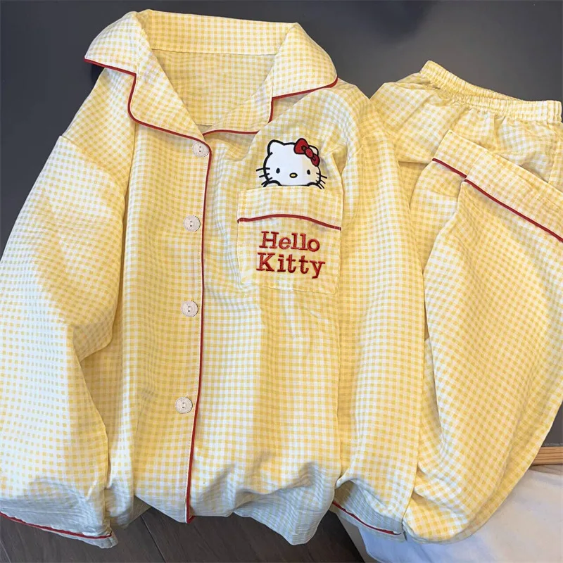 Anime pajamas sets Sanrio Hello Kitty Kuromi kawaii cartoon loose sleepwear for girls birthday