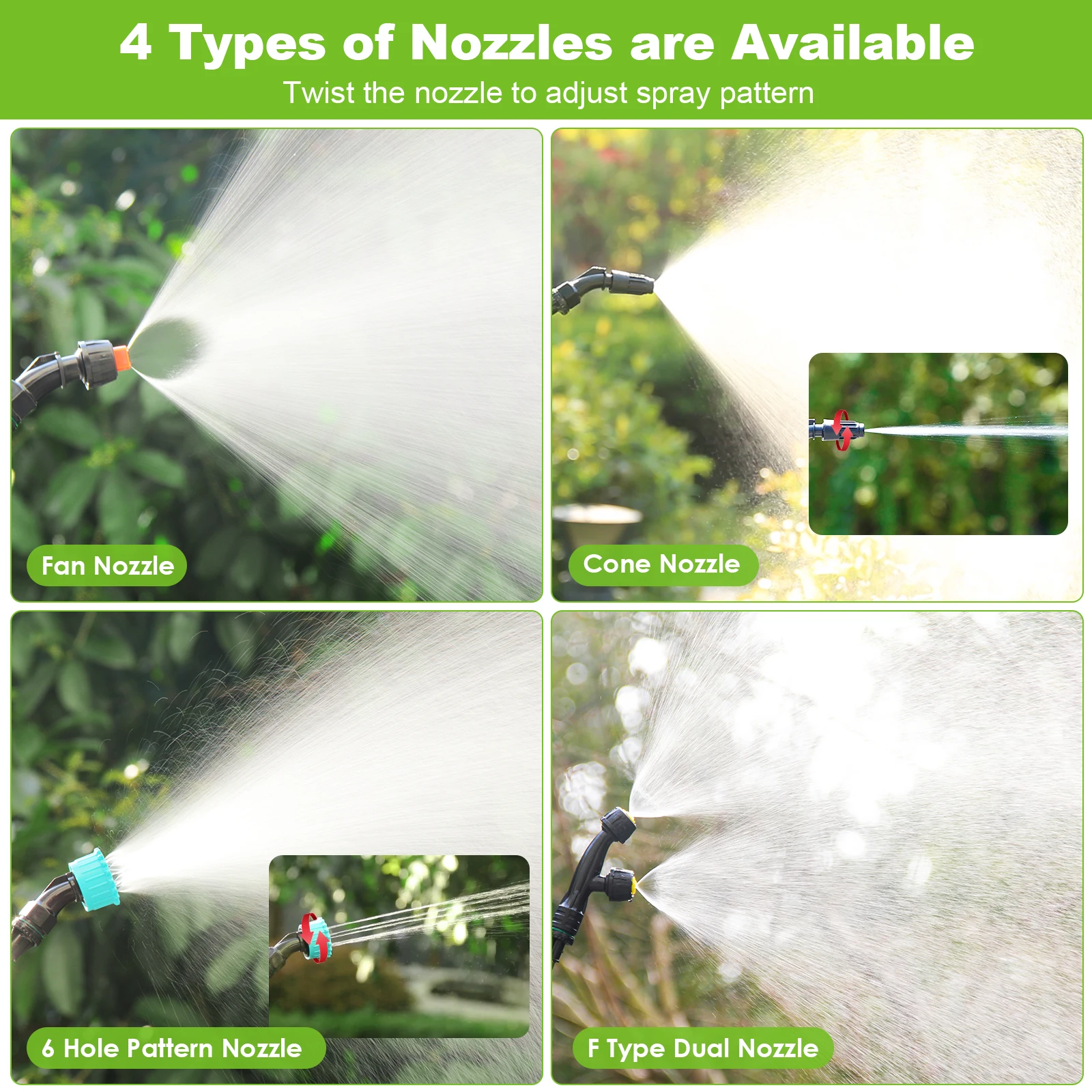 8M Battery Powered Sprayer Wand 7.4V Rechargeable Water Sprayer Wand with 4 Adjustable Nozzles & Filter 4