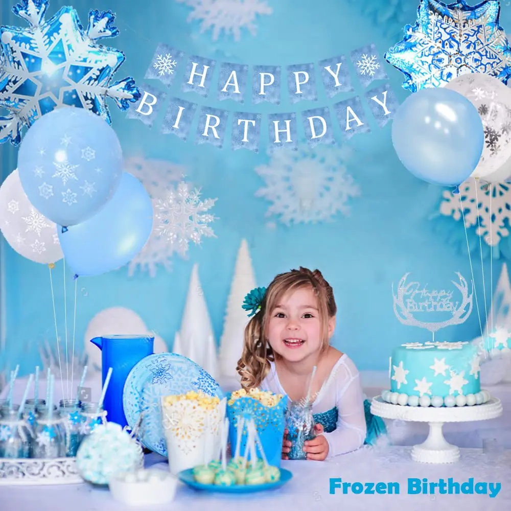 

Frozen Birthday Party Balloon Set For Girl Princess Birthday Decorations with Snowflake Birthday Baby Shower Party Banner Tassel