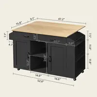 Portable Rolling Kitchen Island with Drop Leaf, Storage, Spice Rack, and Towel Holder - 52.8 Black & Natural KINB12801 3