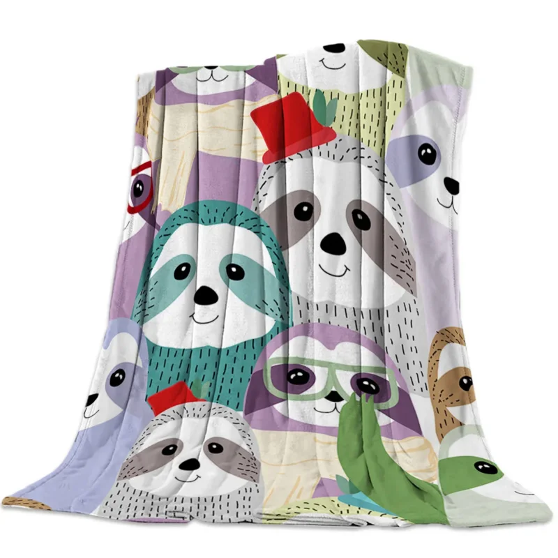 

Flannel Blanket for Bed Sofa Portable Soft Fleece Throw Funny Plush Bedspreads Collection Sloth Families