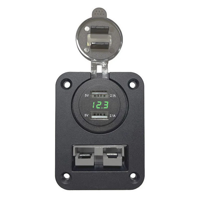1224V Dual USB Charger with Voltmeter 50A Plug Mounting Panel for