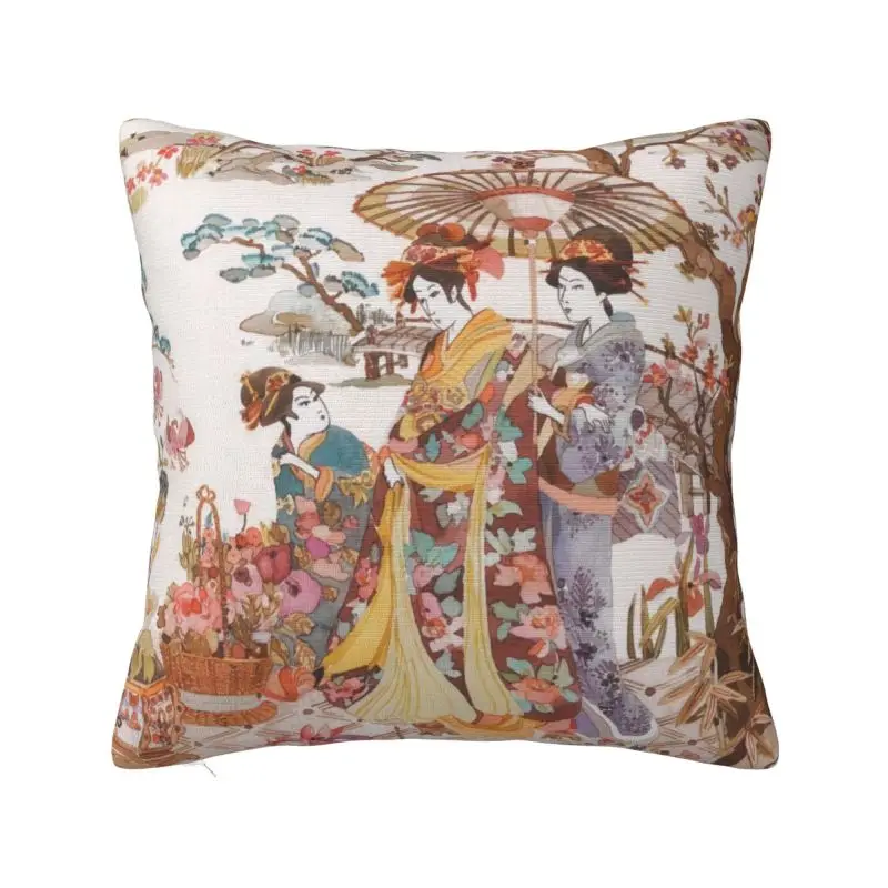 

Luxury Vintage Japanese Geishas Traditional Art Cushion Cover Polyester Pillow Case for Car Square Pillowcase Bedroom Decoration