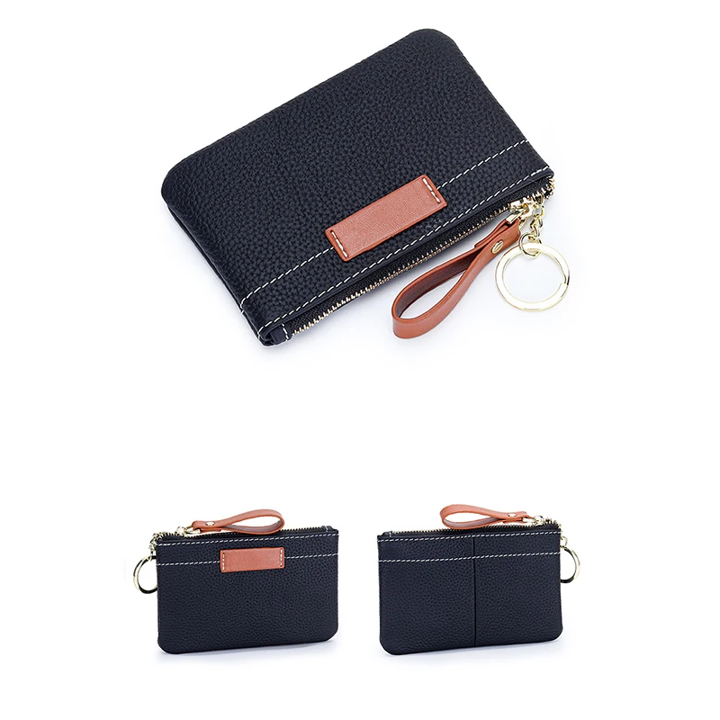 Genuine Leather Coin Purse Wallet Mini Zipper Change Purse Wallet Coin Pouch with Key Chain Travel Accessories Ultrathin Wallet