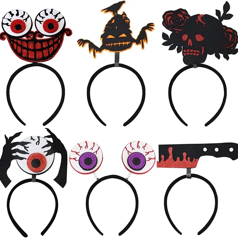 

Cheereveal 6 Pack Halloween Headbands Horror Skeleton Wizard Eyeball Headwear for Halloween Costume Party Decorations Supplies