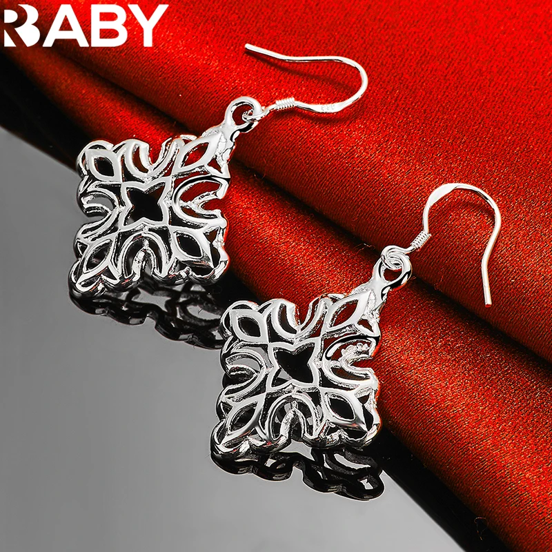 

URBABY 925 Sterling Silver Geometry Square Earrings For Woman Fashion Charms Wedding Engagement Party Jewelry Gifts