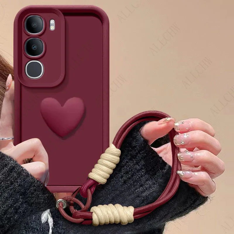 3D Love Heart Strap Shockproof Phone Case Cover