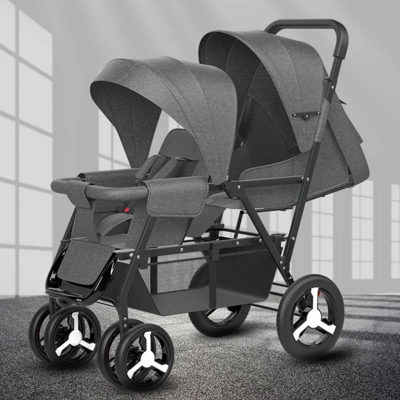 

High Landscape Twin Baby Stroller Portable Folding Can Sit Can Lie Down Double Stroller Easy To Carry Travel Stroller