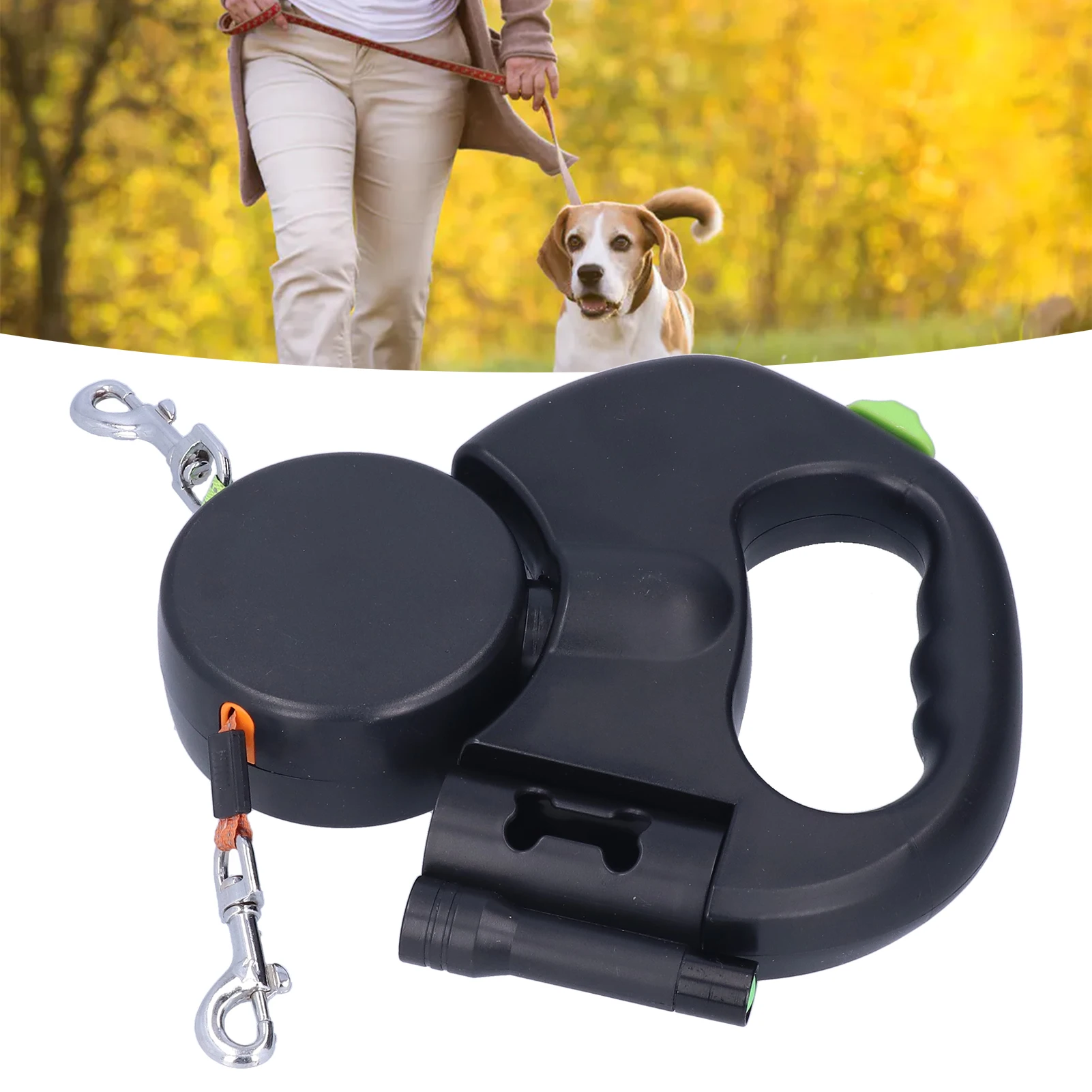 Dog Leash Retractable Pet Leash Automatic Retractable Pet Leash 1 Tow 2 Double Dog with Flashlight and Bag Dispenser
